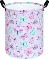 KUNRO round laundry basket purple butterfly for easy organized laundry storage