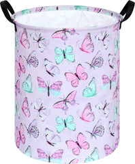 KUNRO round laundry basket purple butterfly for easy organized laundry storage