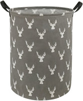 KUNRO round laundry basket with grey deer design for stylish dirty clothes storage