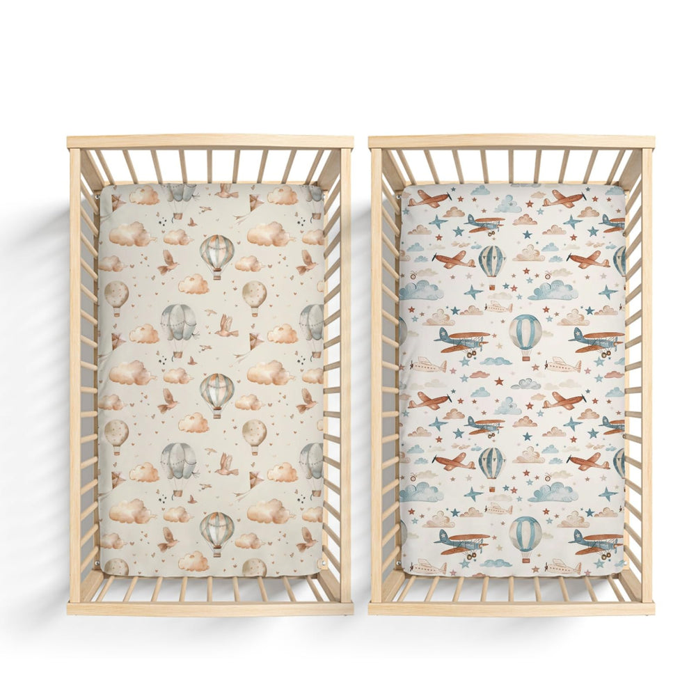 KuphiL10C hot air balloon plane pattern crib sheet close-up offers gentle comfort for baby sleep.