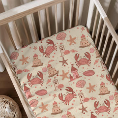 KuphiL10C cartoon beach crab pattern crib sheet, soft and breathable for gentle sleep.