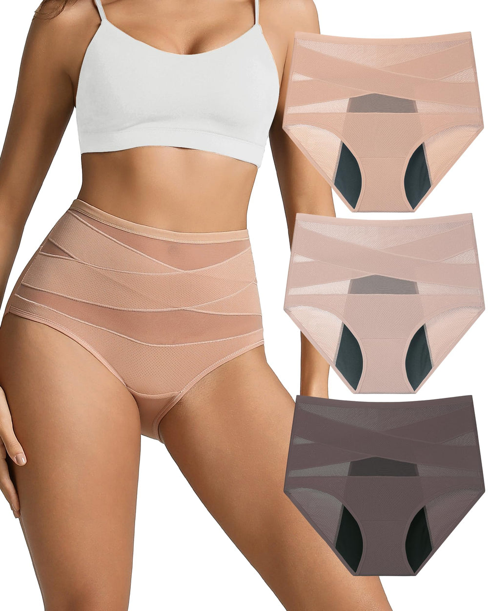 Kvitko high-waisted 3-layer leakproof panties front view for daily protection