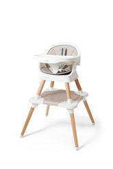 Kyrise 5-in-1 high chair setup shows a secure harness and stable base for safe feeding