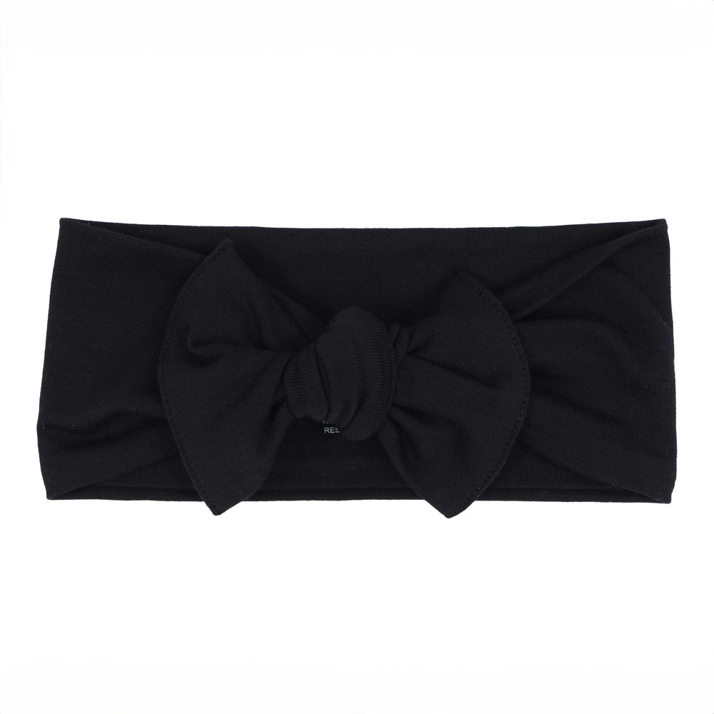 KYTE BABY bamboo bow midnight close-up with soft fabric and gentle stretch