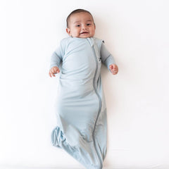 Kyte Baby sleep bag zipper area with J-shaped double zipper for easy night changes.