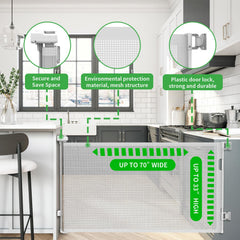 KYXAIN 71-inch wide mesh gate, seamless safety across rooms.