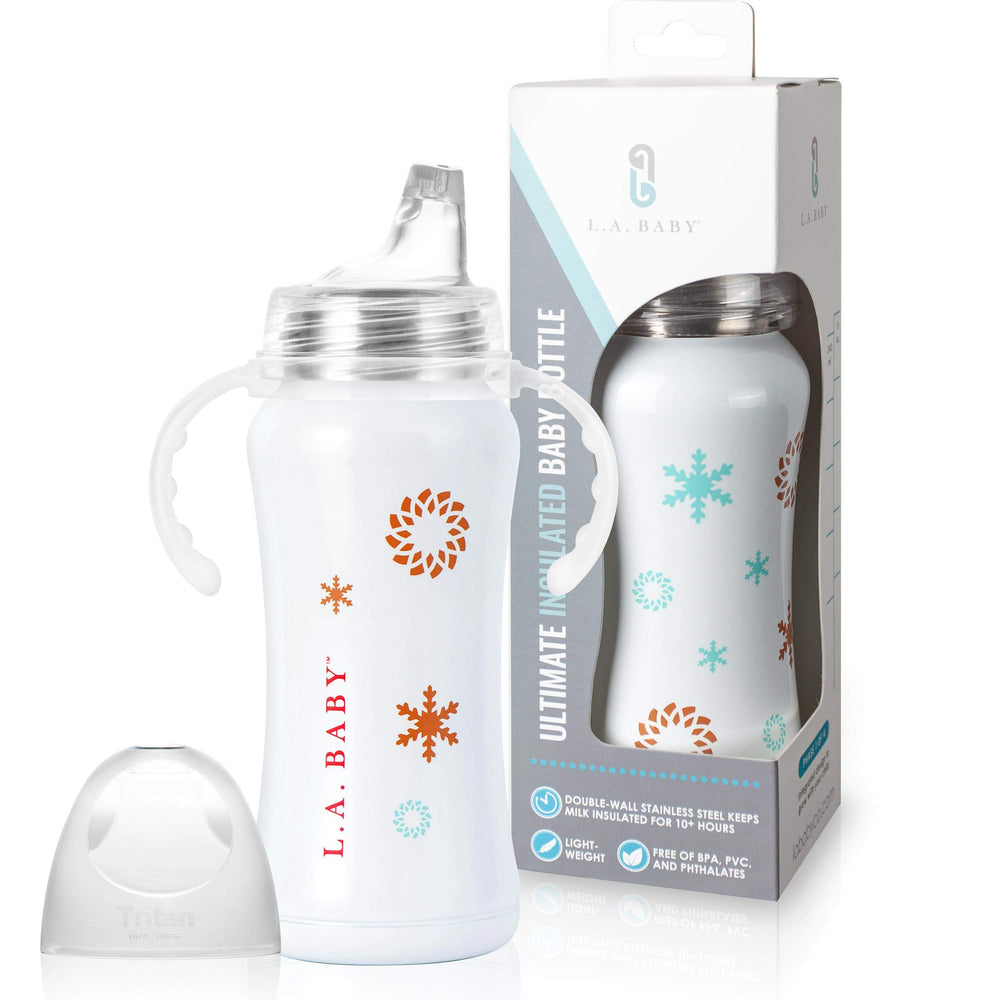 L.A. Baby sippy cup front view with wide neck for easy filling.