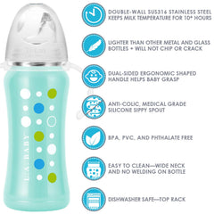 L.A. Baby wide-neck opening for easy filling and thorough cleaning.