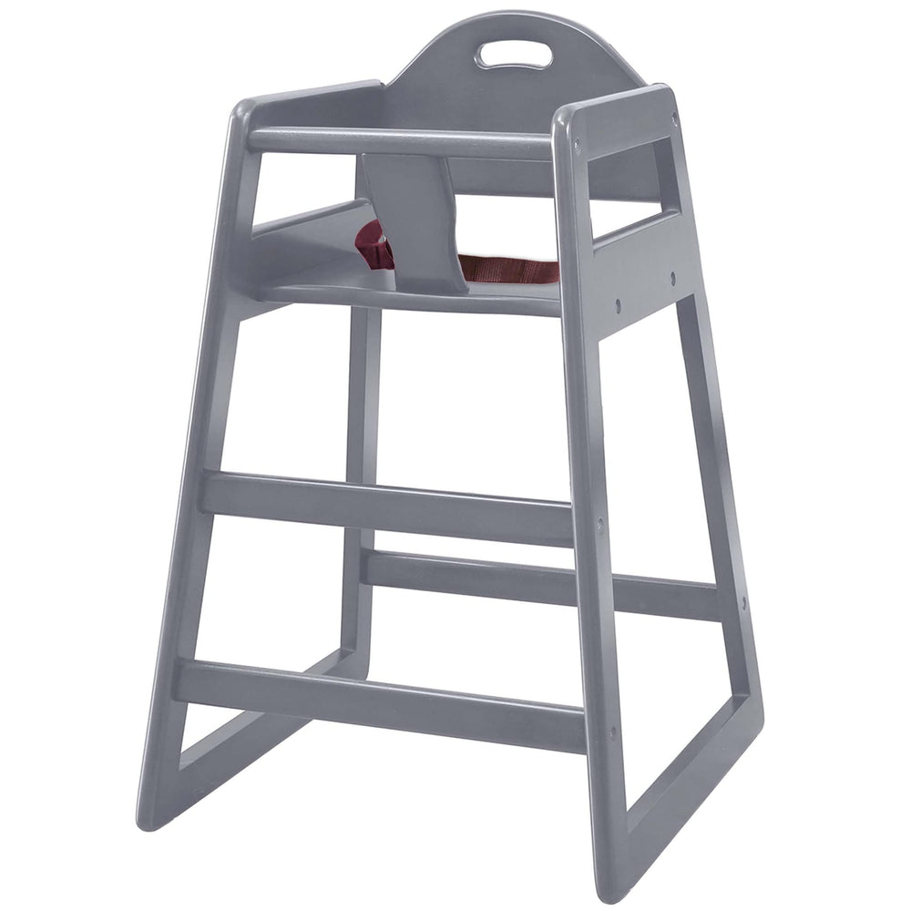 L.A. Baby wooden high chair front view showing durable solid wood.