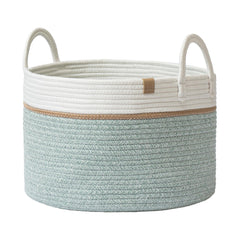 La Jolie Muse braided basket Ivy Green texture highlights eco-friendly cotton weave.