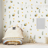 Ladinimo daisy-bee wall decal set for nurseries adds playful color to walls