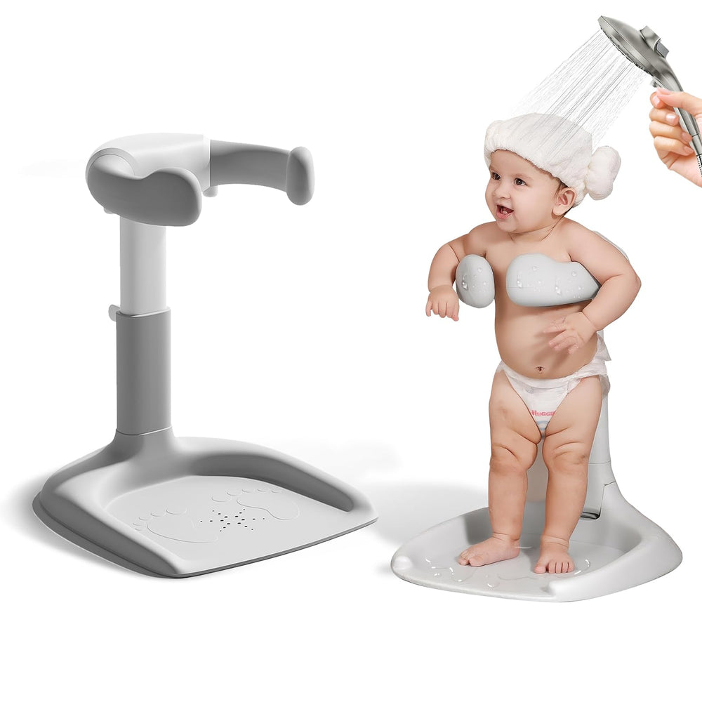 Laigoldana baby shower stand with anti-slip base provides secure stability during bath time.