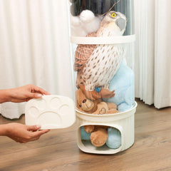 LALABOO tube with plush display showing organized toy collection.
