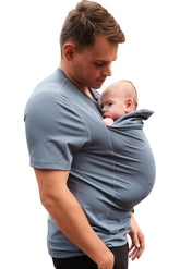 Lalabu Dad Shirt with baby pouch enables hands-free bonding on the go.