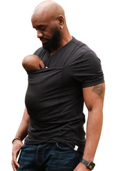Lalabu Dad Shirt pouch closeup shows secure infant support for bonding.