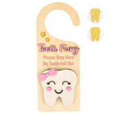 LALADUCK tooth fairy door hanger pink on a doorknob supports nightly tooth care rituals
