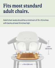 Lalo Booster Seat Coconut cleaning highlights wipe-clean surfaces and strap care.