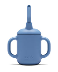 Lalo Little Cup blueberry with easy-grip handle for tiny hands.