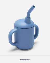 Lalo Little Cup blueberry leak-proof lid attached to the silicone cup.