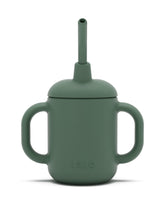 Lalo Little Cup olive with handles supports easy self-feeding.
