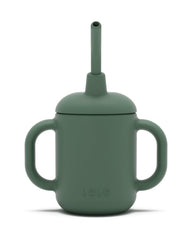 Lalo Little Cup olive with handles supports easy self-feeding.