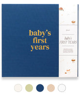 Lamare Baby First Year Book cover, durable linen keepsake for memories.