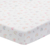 Lambs and Ivy watercolor rainbow crib sheet with soft pastels for a cozy nursery.