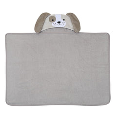 Lambs & Ivy towel features embroidered puppy face for adorable bath time fun