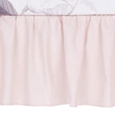 Lambs & Ivy Floral Garden pink linen crib skirt, side view, easy post fitting.