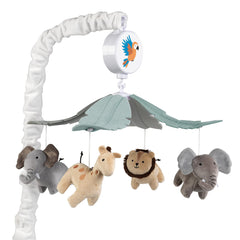 Lambs & Ivy Jungle Friends mobile with rotating forest animals for visual engagement.