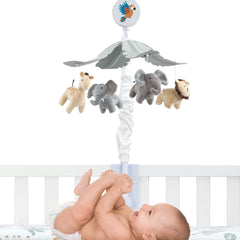Lambs & Ivy Jungle Friends mobile volume control for gentle listening.