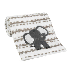 Lambs and Ivy Jungle Safari blanket shown on stroller for on-the-go warmth