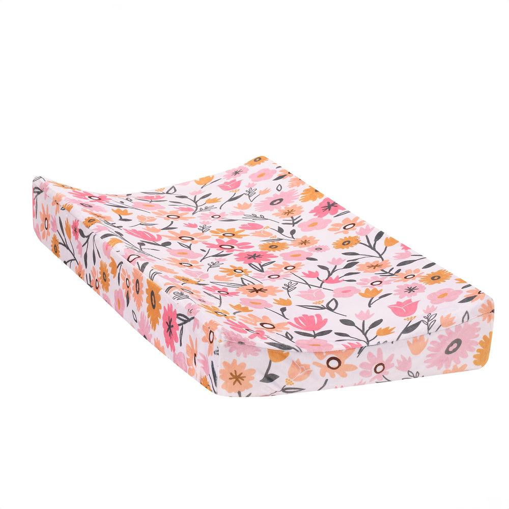 Lambs & Ivy Little Garden pink minky changing pad cover with plush softness for diaper changes