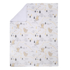 Lambs & Ivy Pooh blanket—back faux shearling white for cozy on-the-go snuggles.