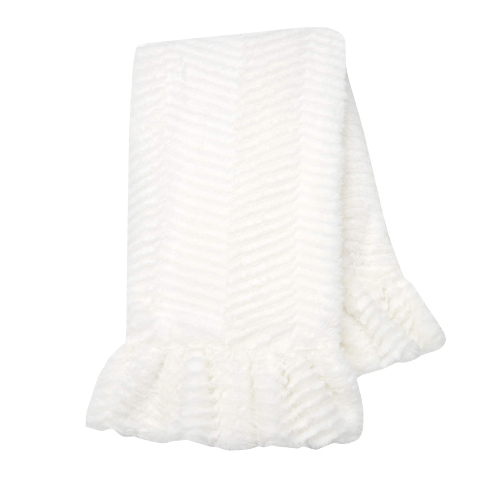 Lambs & Ivy Signature white chevron minky blanket provides ultra-soft comfort for cozy baby snuggles.