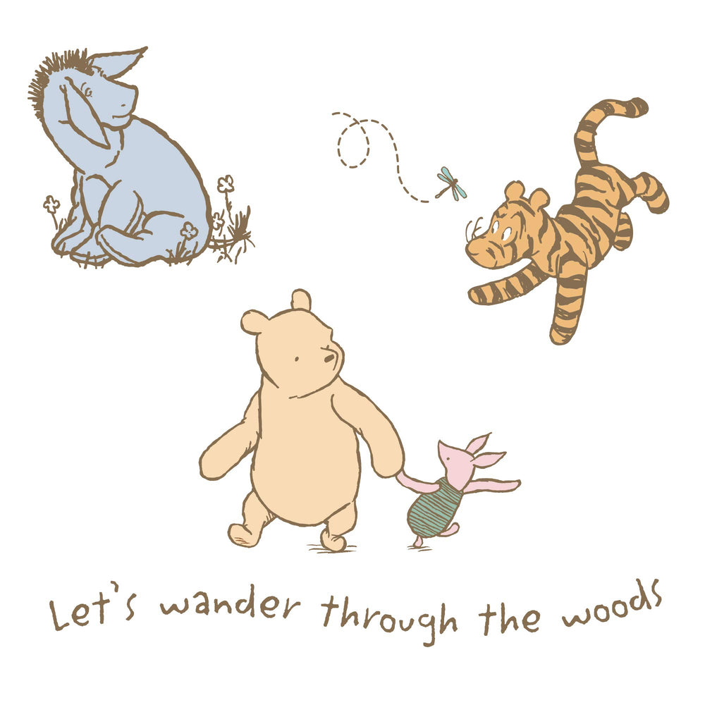 Lambs & Ivy Storytime Pooh decals in beige with Pooh and friends for playful nursery decor.