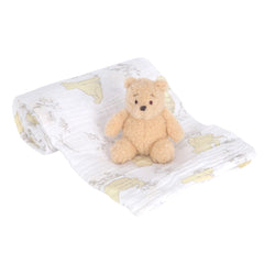 Lambs and Ivy Winnie the Pooh swaddle blanket forest scene for cozy newborn comfort.