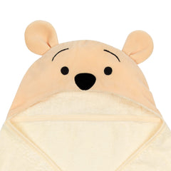 Lambs & Ivy Winnie the Pooh velour hood close-up shows plush, absorbent fabric.