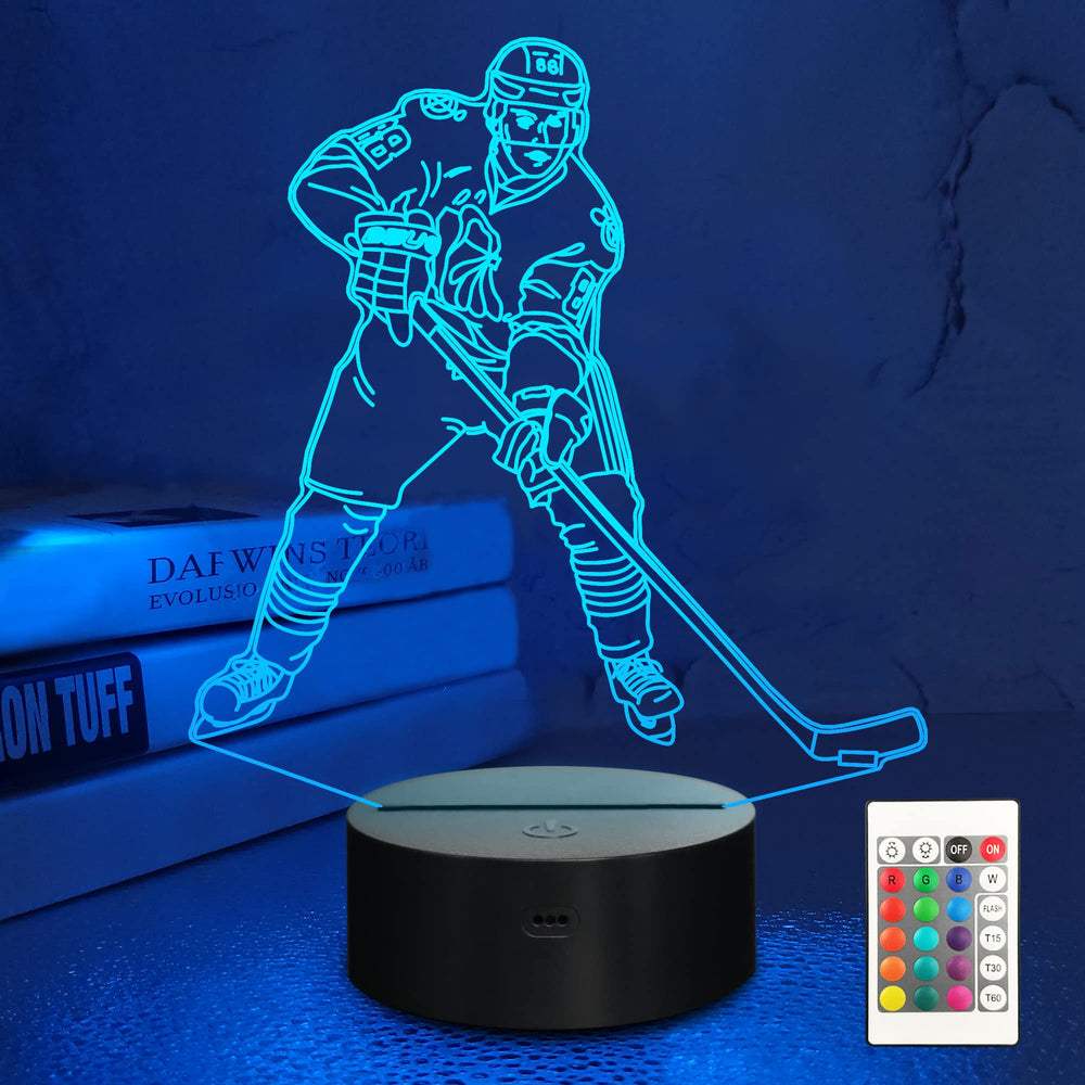 Lampeez ice hockey 3D night light creates bedtime wonder with vibrant color-changing glow.