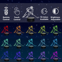 Lampeez ice hockey player 3D night light remote control for easy color changes