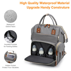 Lamroro diaper bag with 18 pockets keeps supplies organized for quick access.