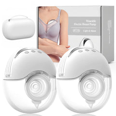 LAMSUET hands-free breast pump worn in a bra for discreet pumping.