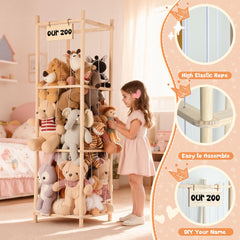 LAMU wooden zoo stuffed animal holder assembly photo showing tool-free setup