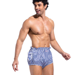 Landofgenie adult diaper cover Navy Candy, side view highlighting stretch fabric and flexible waist
