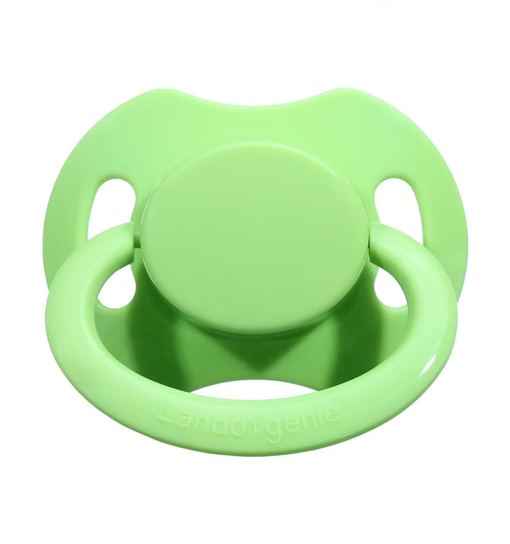Landofgenie adult shield pacifier with bone shape in green for soothing relaxation.