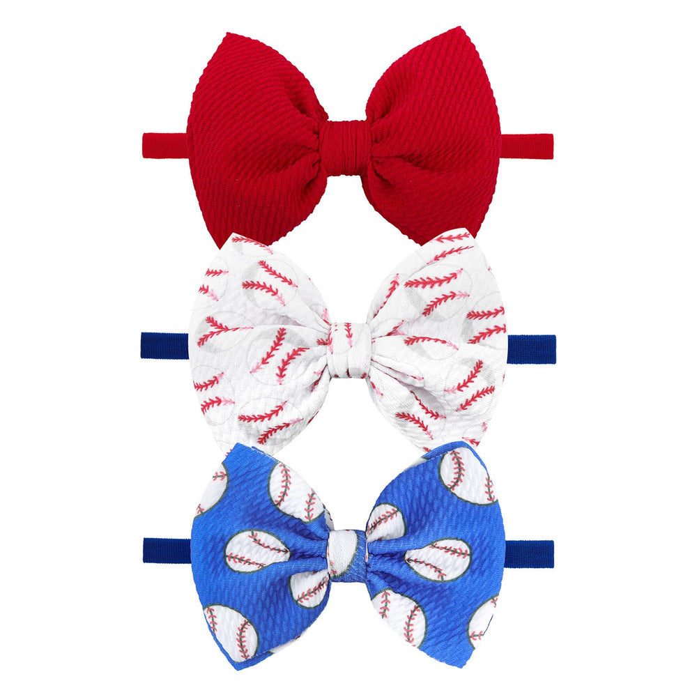 Lanmerry baseball baby bows red hairband for playful newborn style.