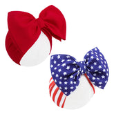 Lanmerry 4th of July baby bows in red and blue with a large star bow for festive photos.