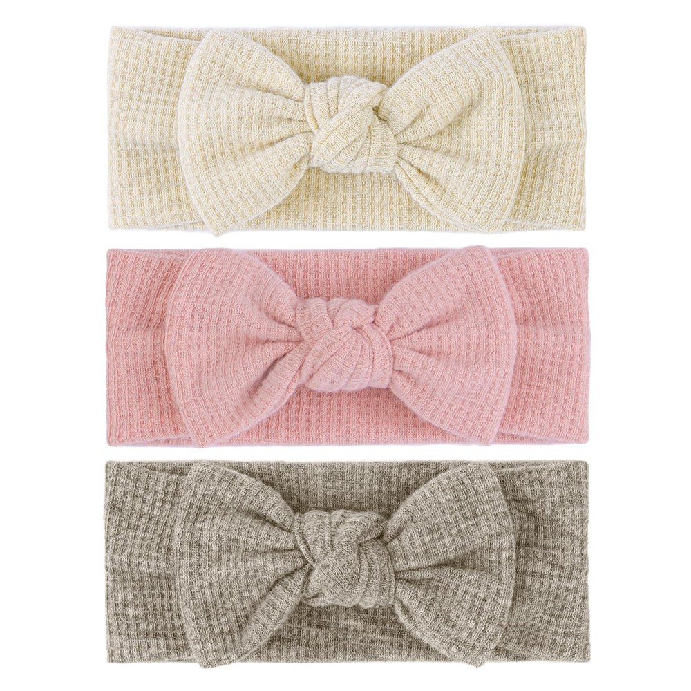 Lanmerry hairband bows beige, front view, soft everyday headwear for delicate baby hair
