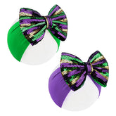 Lanmerry Mardi Gras glitter hair bow green on a baby girl for festive wear