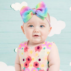 Lanmerry Mint Green Headband with rainbow bow, comfy for newborns